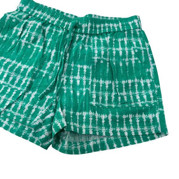 J.Crew Women Size XXS Green Tie-Dye Linen Blend Elastic Waist Short Shorts - Picture 10 of 13